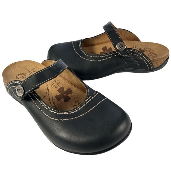 Dr Andrew Weil Aida Clogs Black Leather Comfort Mary Jane Mules Shoes 36  5 - Picture 1 of 11